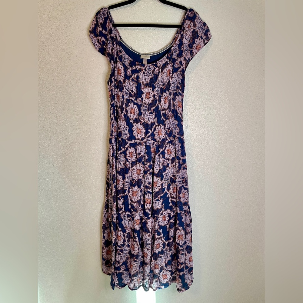 Knox Rose Short Sleeve Floral Peasant Maxi Dress L